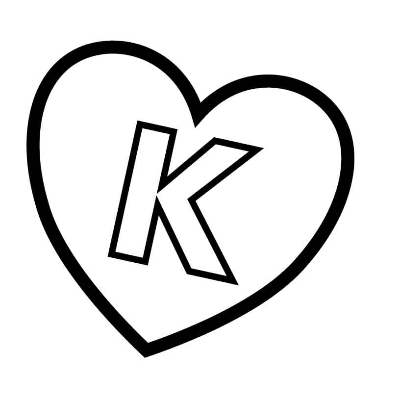 Letra K en Corazón para colorir