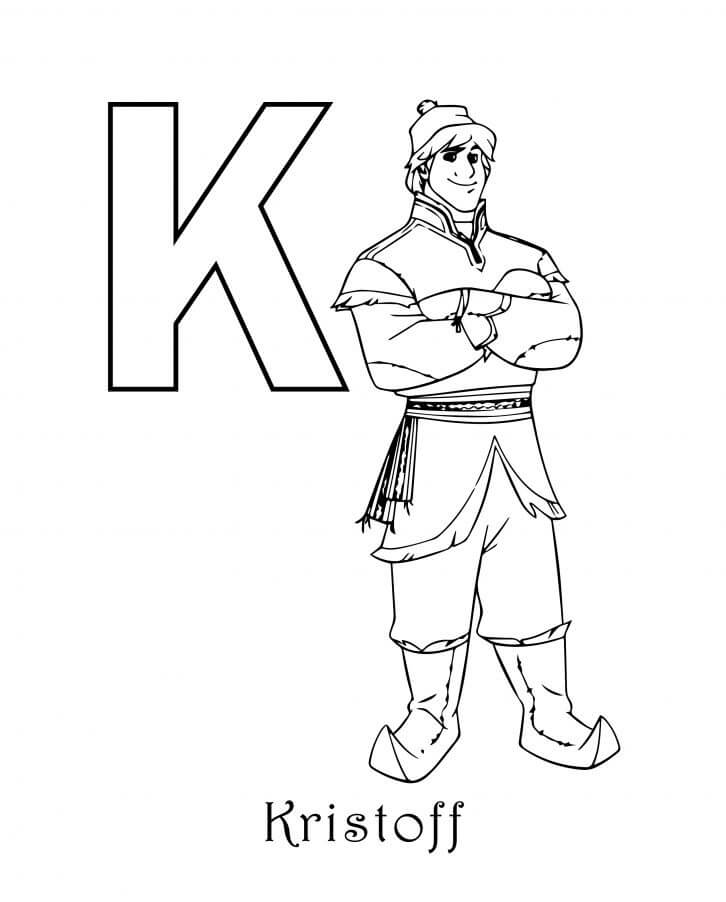 Letra K y Kristoff para colorir