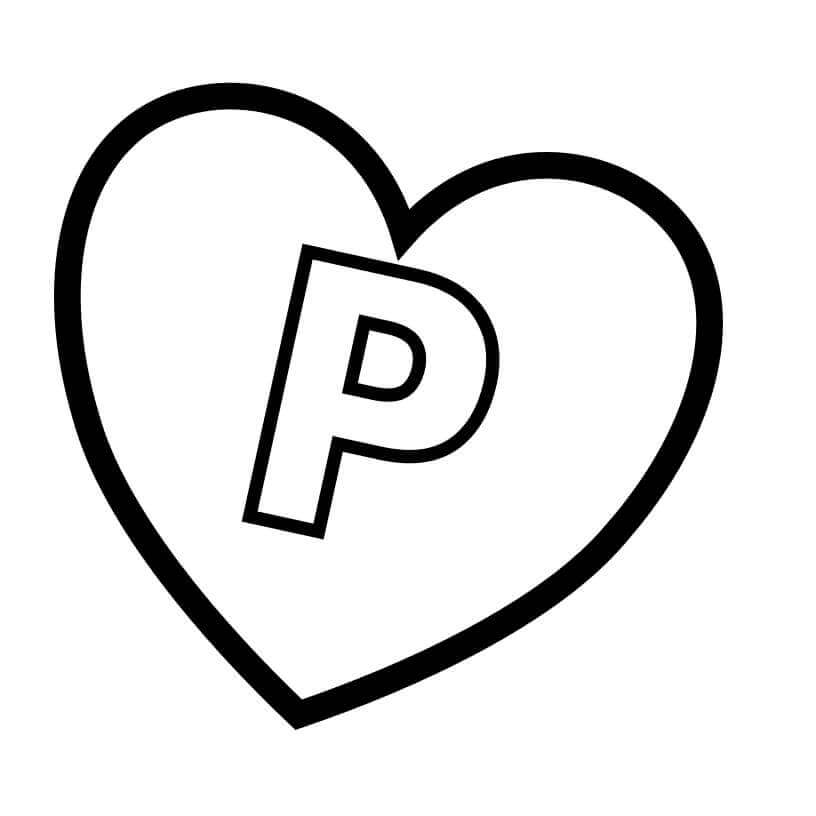 Letra P En Corazón para colorir