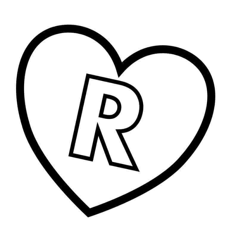 Letra R En Corazón para colorir