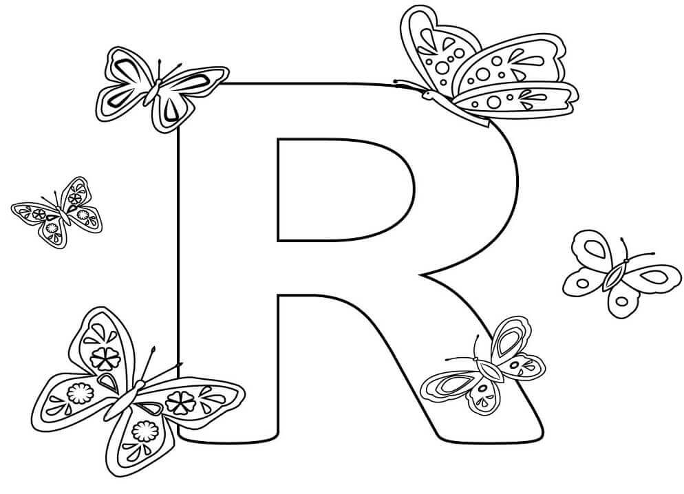 Letra R Y Mariposa para colorir