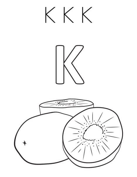 Letra básica K y Kiwi para colorir