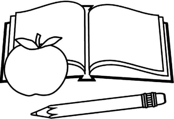 Dibujos de Libro, Lápiz y Manzana para colorear
