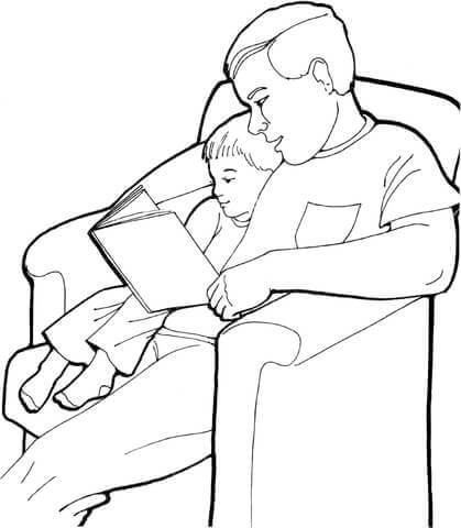 Dibujos de Libro de Lectura de Padre e Hijo para colorear