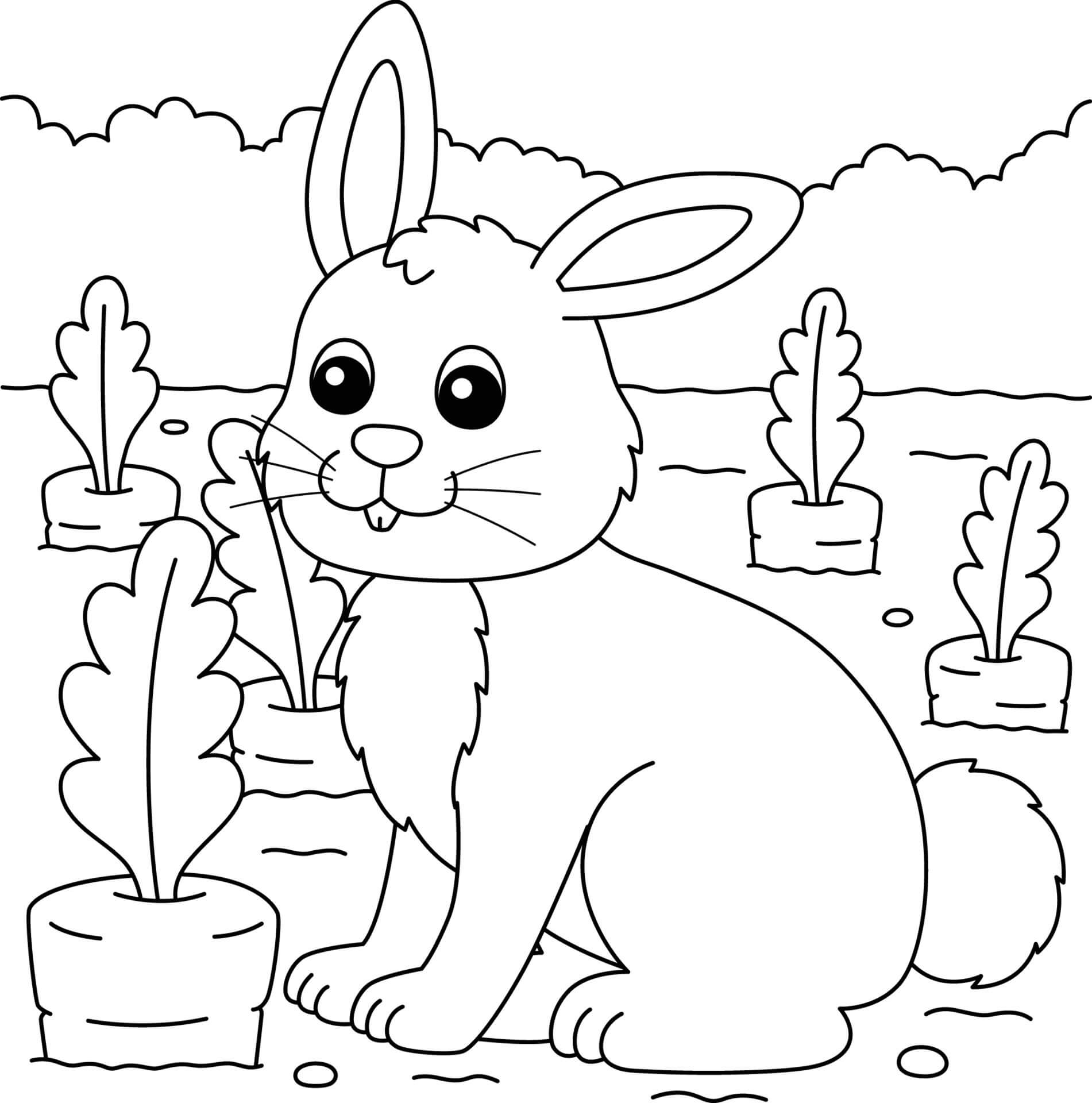 Dibujos de Lindo Conejo En El Jardín De Zanahoria para colorear