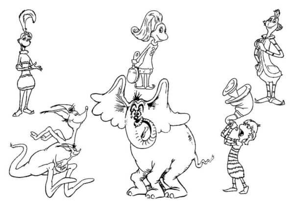 Lindo Dr. Seuss y Amigos para colorir