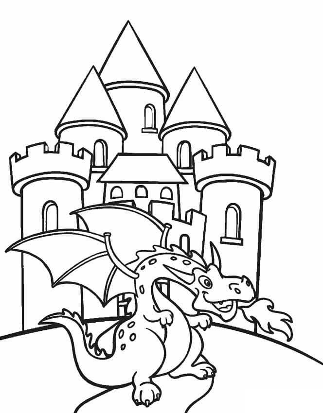 Lindo Dragón y Castillo para colorir
