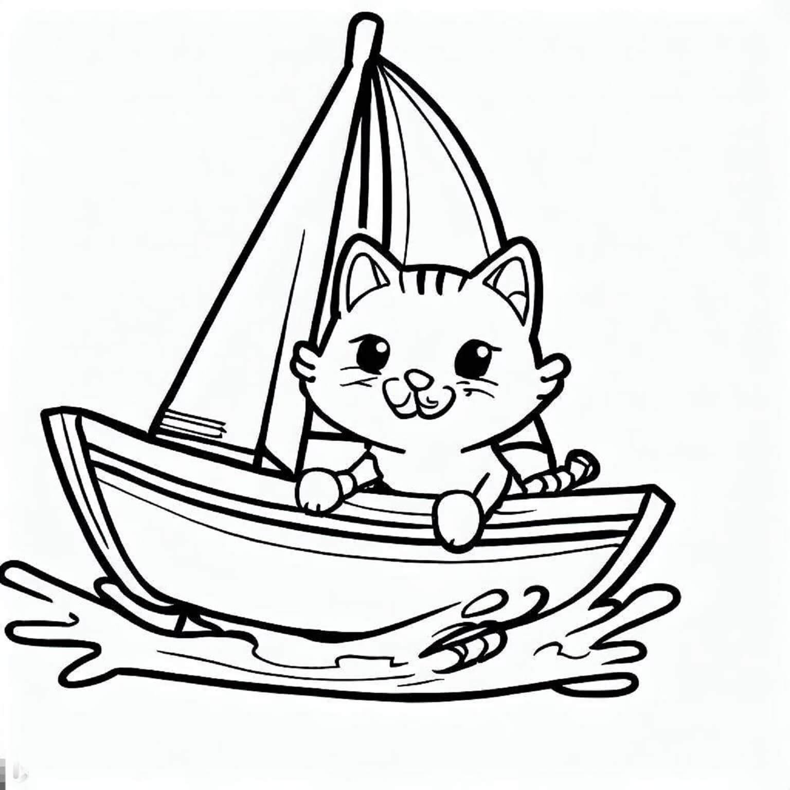 Dibujos de Lindo Gato En Catboat para colorear
