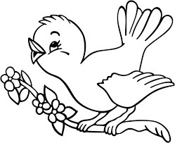 Dibujos de Lindo Pájaro Canario Canto en Árbol para colorear