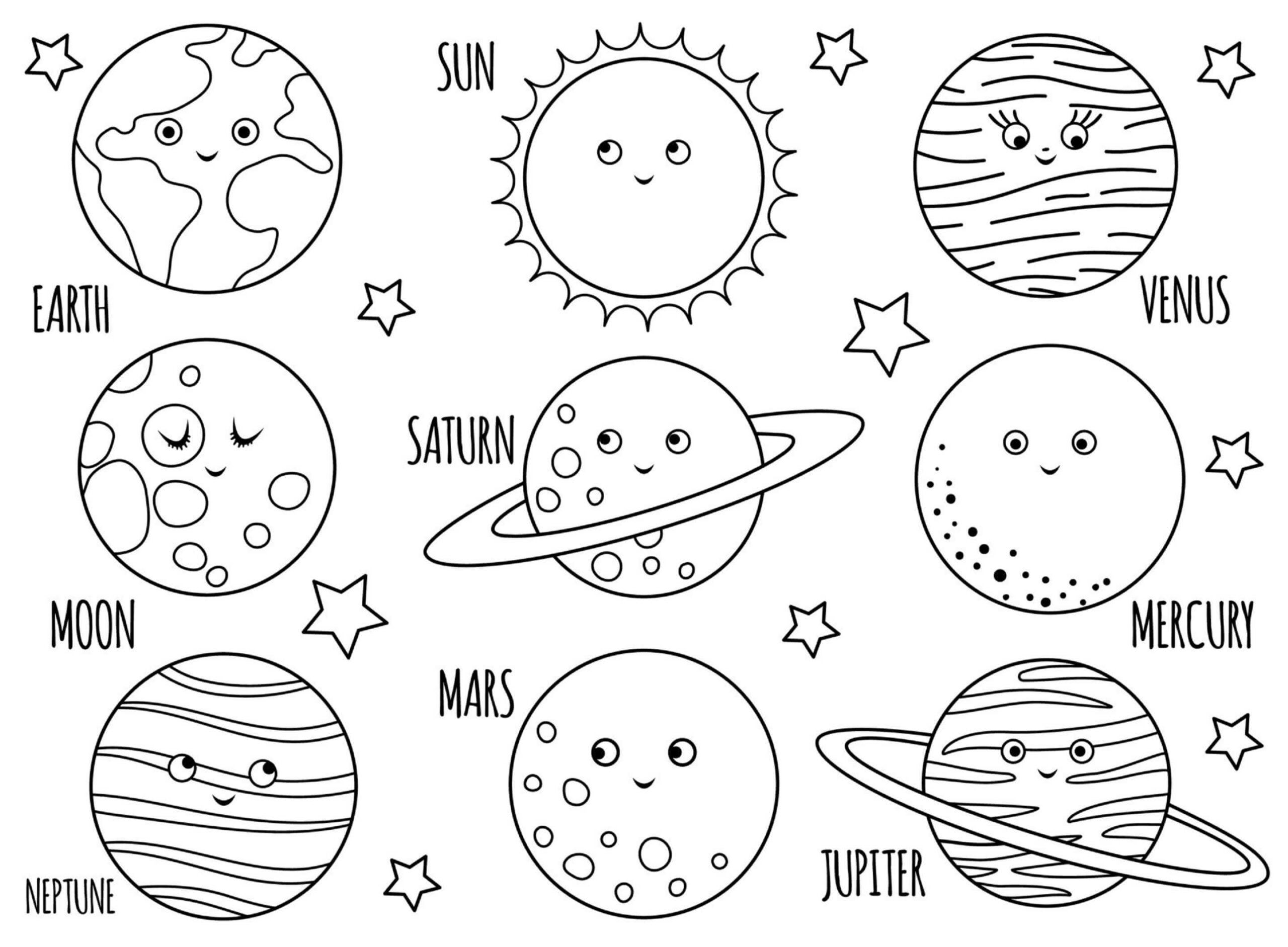 Dibujos de Lindo Sistema Solar Con Estrellas para colorear