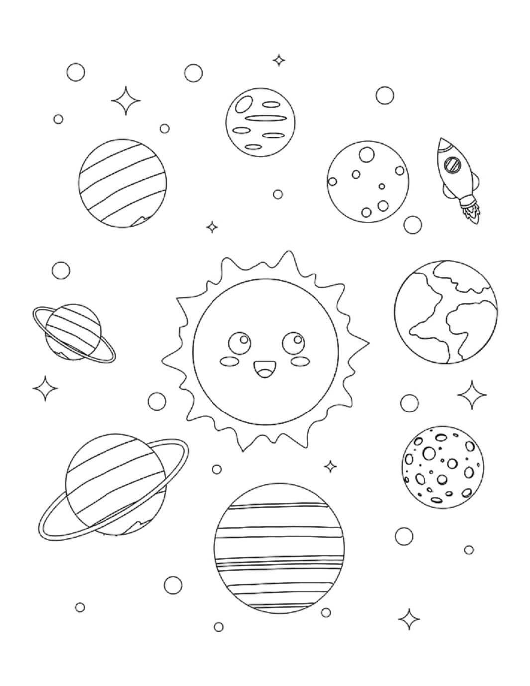 Dibujos de Lindo Sol Con Sistema Solar para colorear