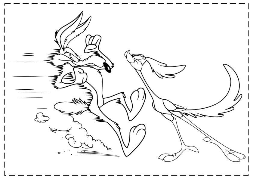 Lobo con Road Runner para colorir