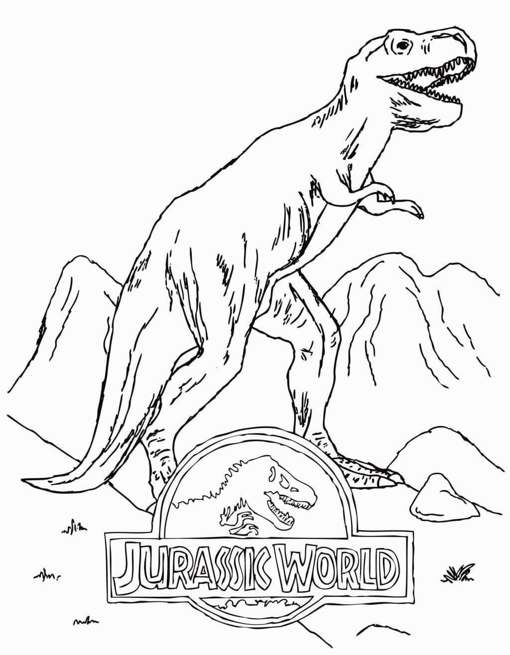 Logo Mundo Jurásico con T Rex para colorir
