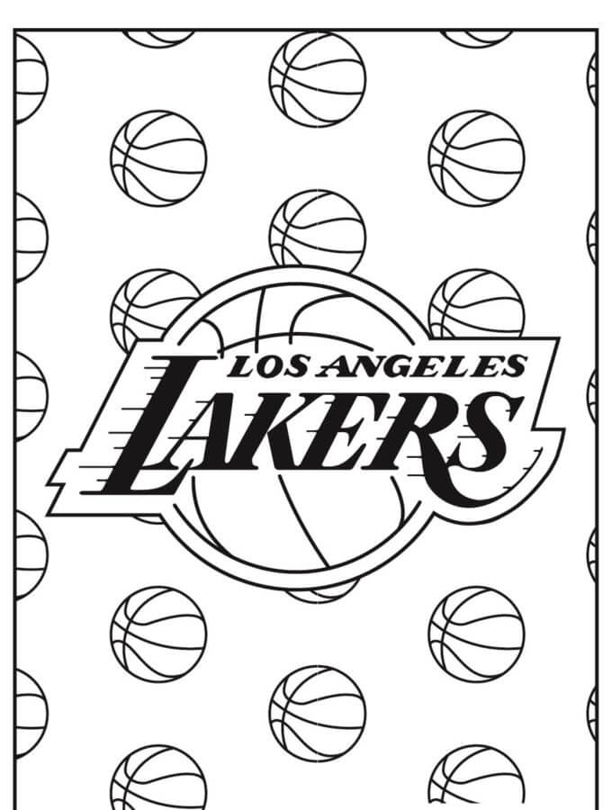 Dibujos de Logotipo De Los Lakers Entre Balones De Baloncesto para colorear