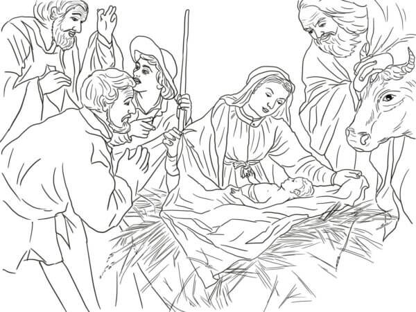 Los Antiguos Sacerdotes Admiran El Nacimiento De Jesús para colorir