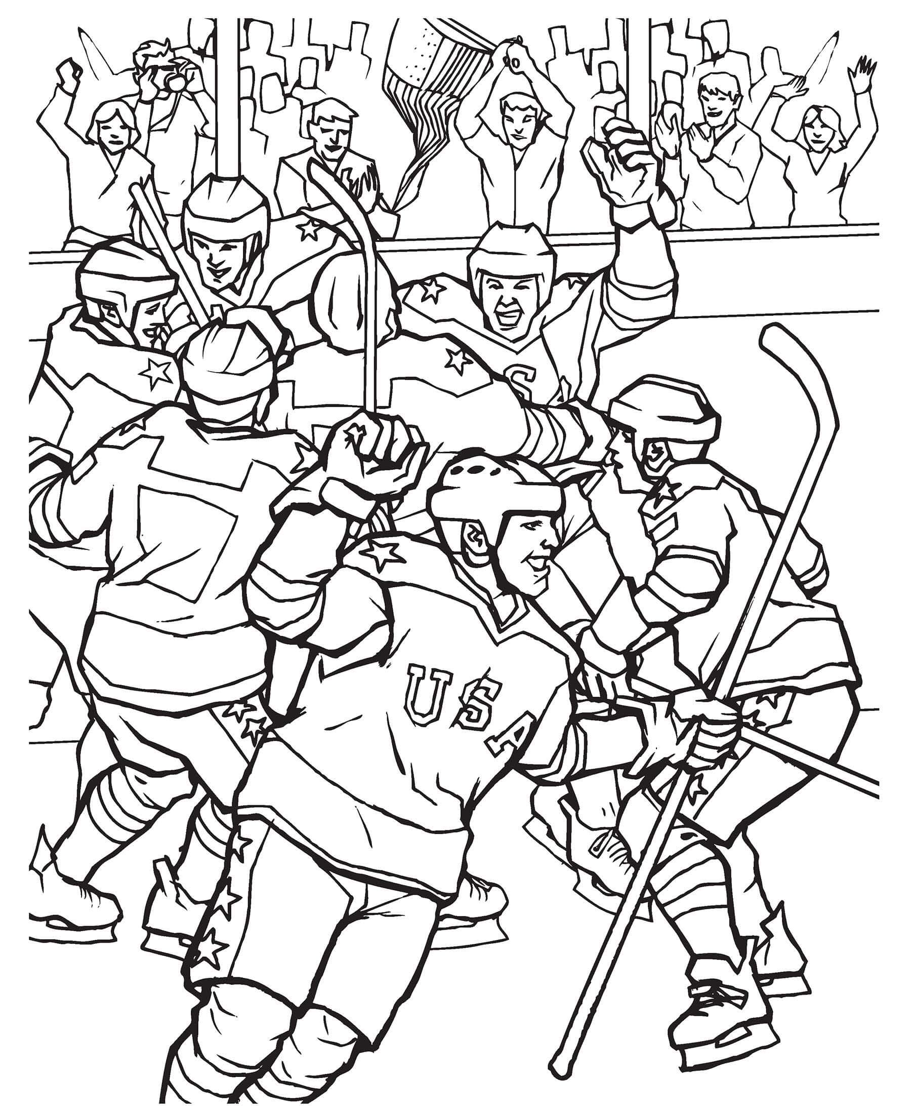 Dibujos de Los Jugadores de Hockey Celebran la Victoria para colorear