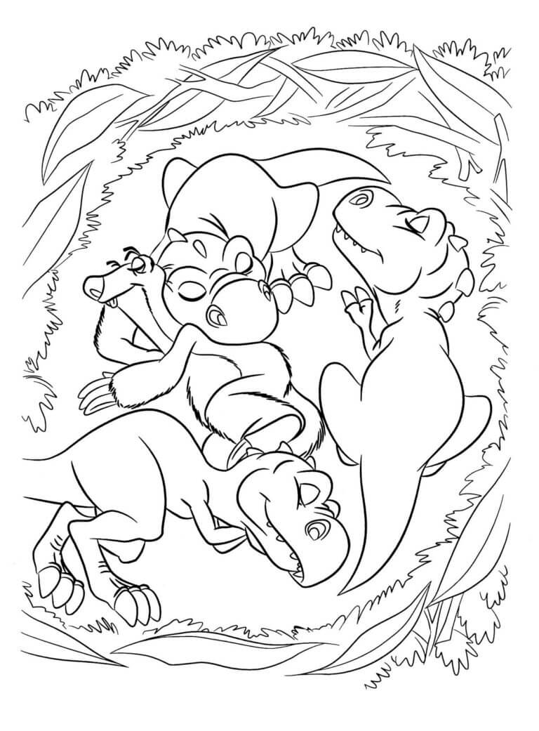 Dibujos de Los Perezosos y Los Dinosaurios Están Durmiendo para colorear