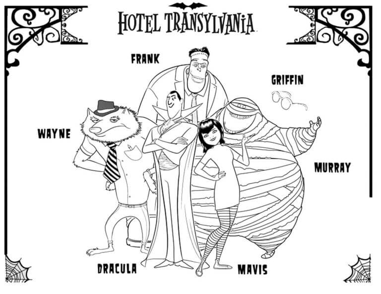 Dibujos de Los Personajes Principales De Hotel Transylvania para colorear