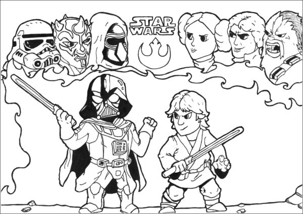 Los Personajes Principales de la Trilogía de Star Wars para colorir