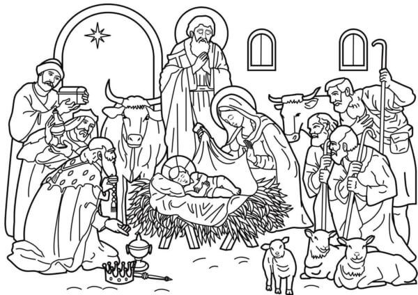 Dibujos de Los Reyes Magos Vinieron A Inclinarse Ante El Divino Niño para colorear