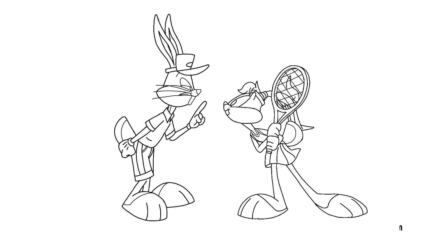 Dibujos de Los bebés Bugs Bunny y Lola juegan al Tenis para colorear
