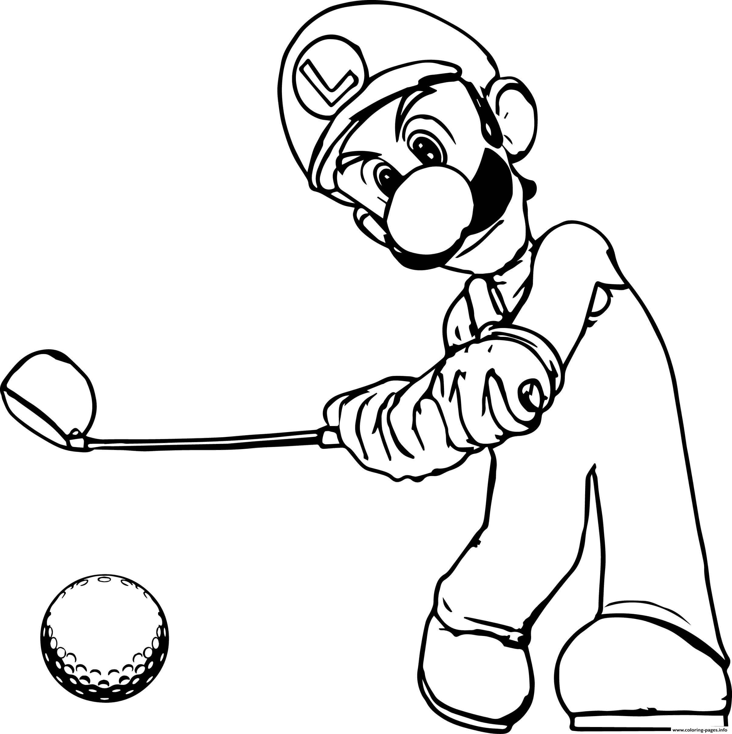Dibujos de Luigi jugando al Golf para colorear