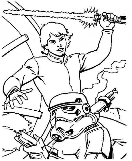 Dibujos de Luke Skywalker está Luchando para colorear