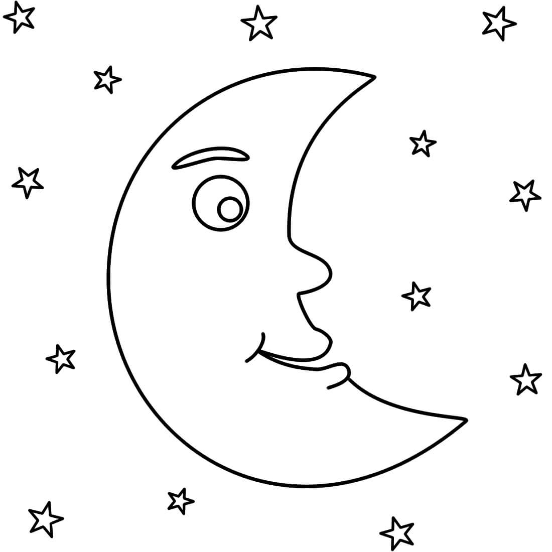Dibujos de Luna Divertida con Estrellas para colorear