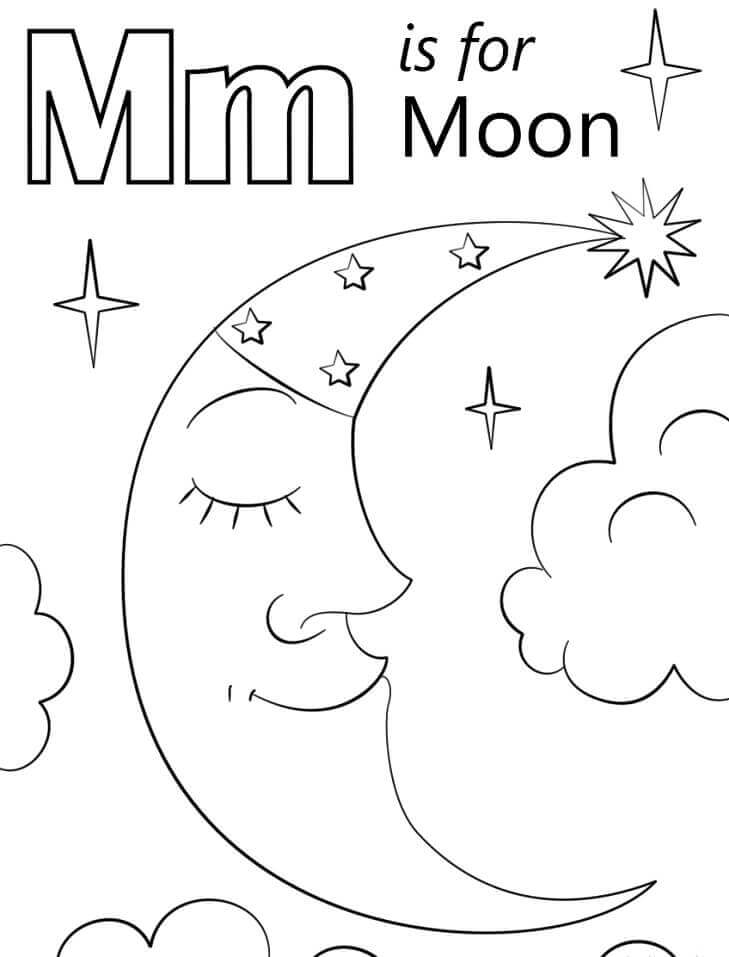 Luna Letra M para colorir