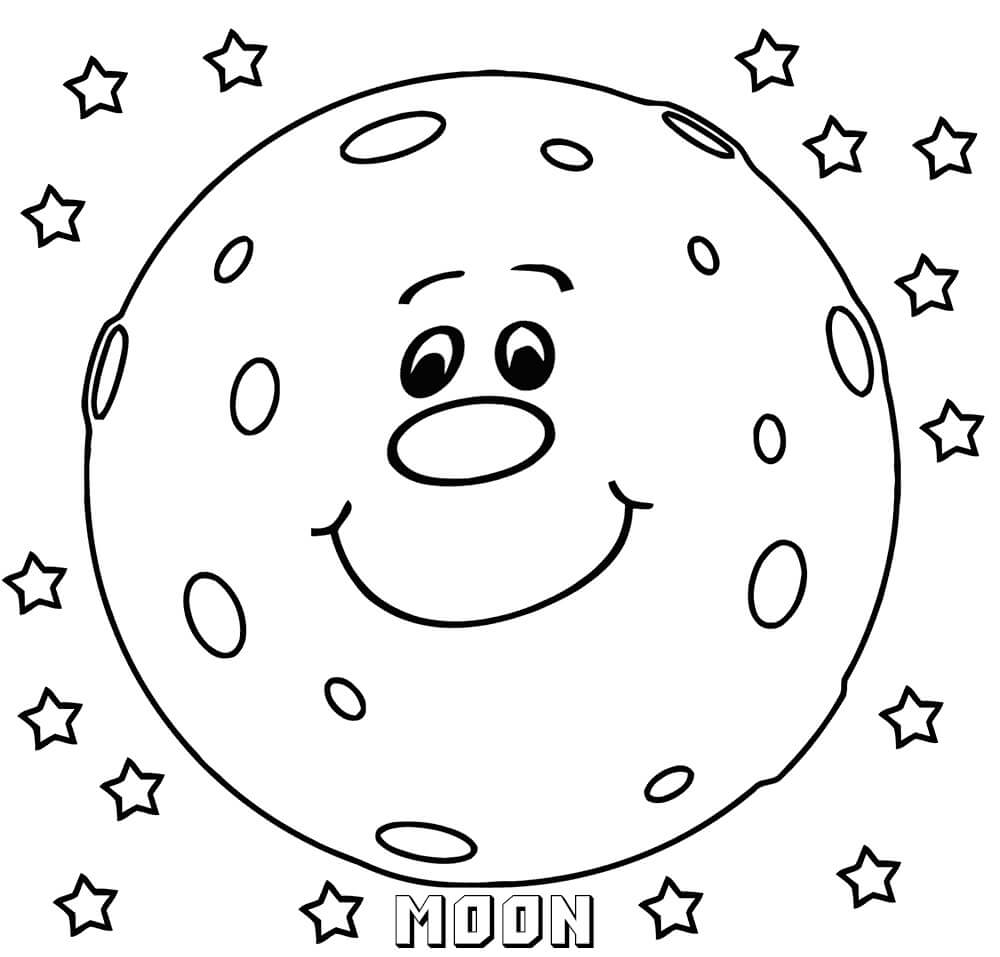 Dibujos de Luna Sonriente con Estrellas para colorear