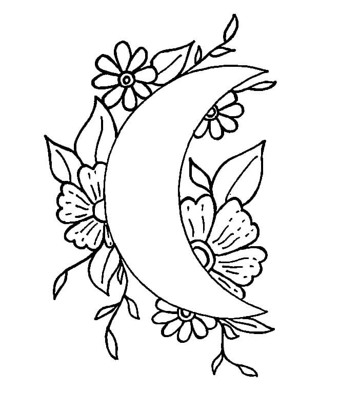 Luna con Flores para colorir
