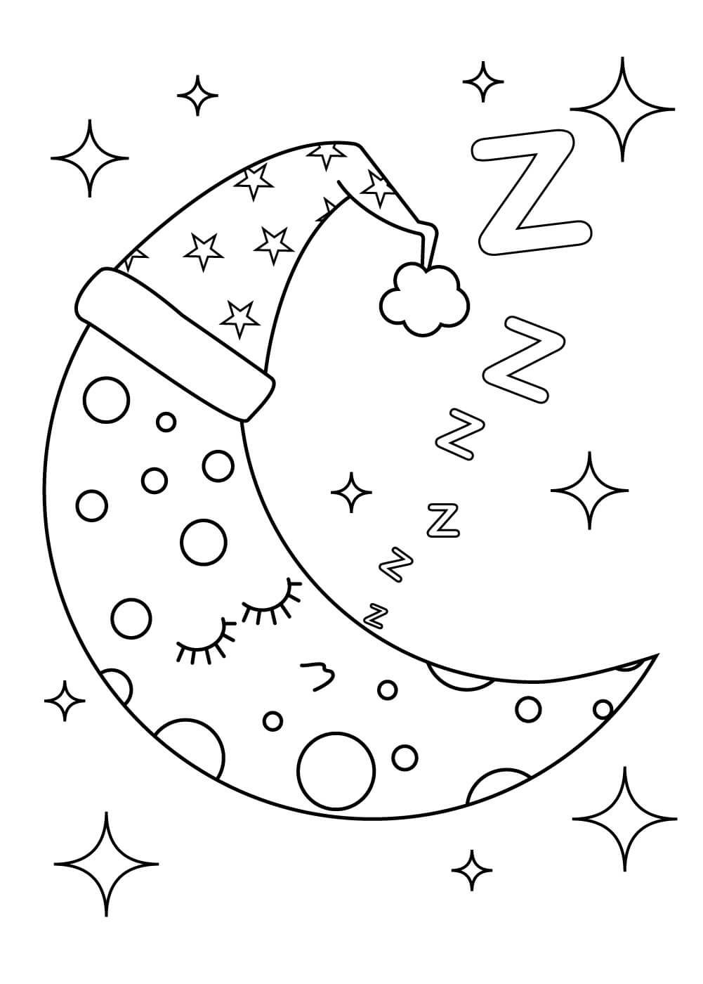 Dibujos de Luna de Navidad Durmiendo para colorear