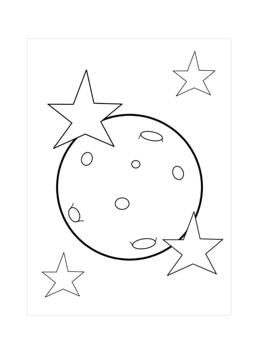 Dibujos de Luna llena con cuatro Estrellas para colorear