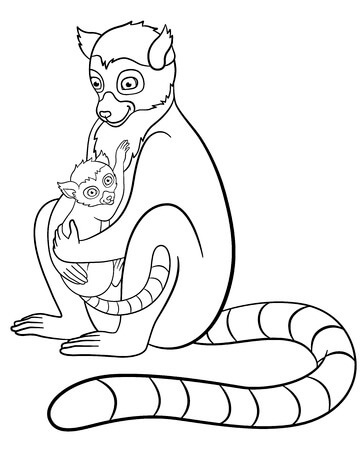 Dibujos de Madre Abrazar Bebé Lémur para colorear