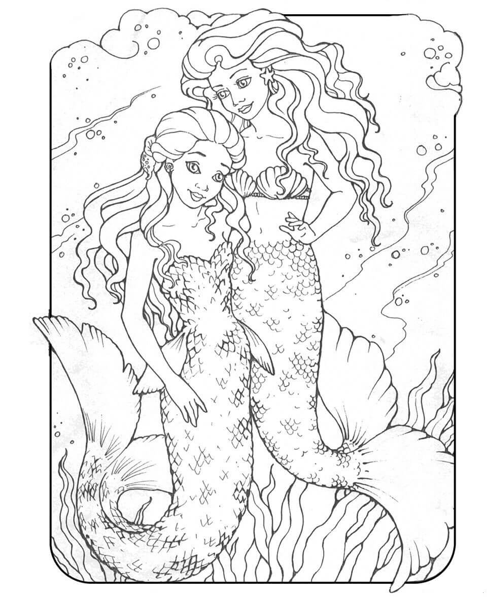 Madre e Hija Sirena para colorir