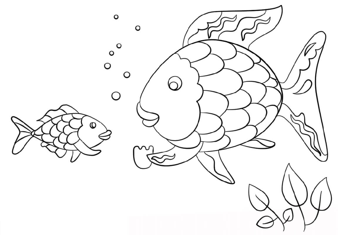 Madre pez Arcoiris y bebe pez Arcoiris para colorir