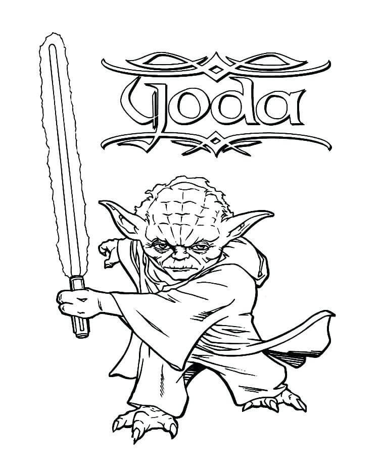 Dibujos de Maestro Yoda con Sable de Luz para colorear