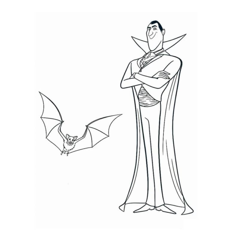 Dibujos de Majestuoso Conde Drácula Con Murciélago para colorear
