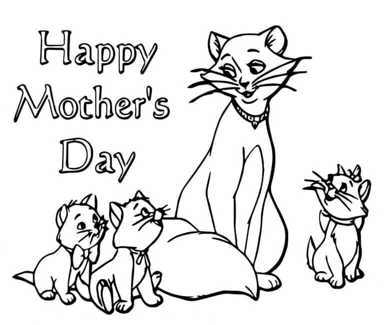 Dibujos de Mamá Gata Acepta Felicitaciones De Sus Gatitos para colorear