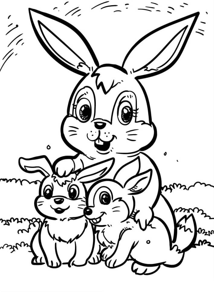 Dibujos de Mamá Y Dos Conejos Bebés para colorear