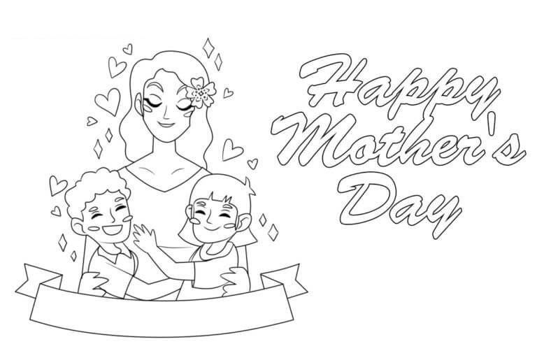 Mamá y Dos Niños En El Día De La Madre para colorir