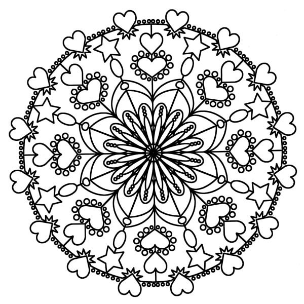 Mandala Básica de Corazón en Círculo para colorir