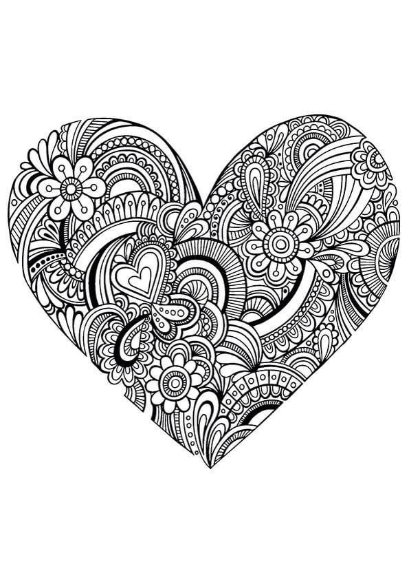 Dibujos de Mandala Básica de Corazón para colorear