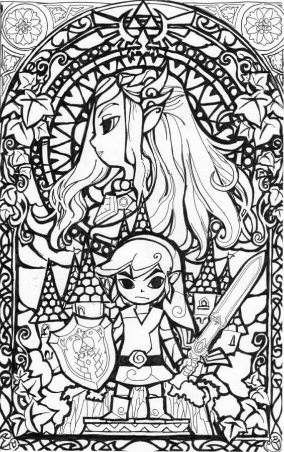 Mandala De Link y La Princesa Zelda para colorir