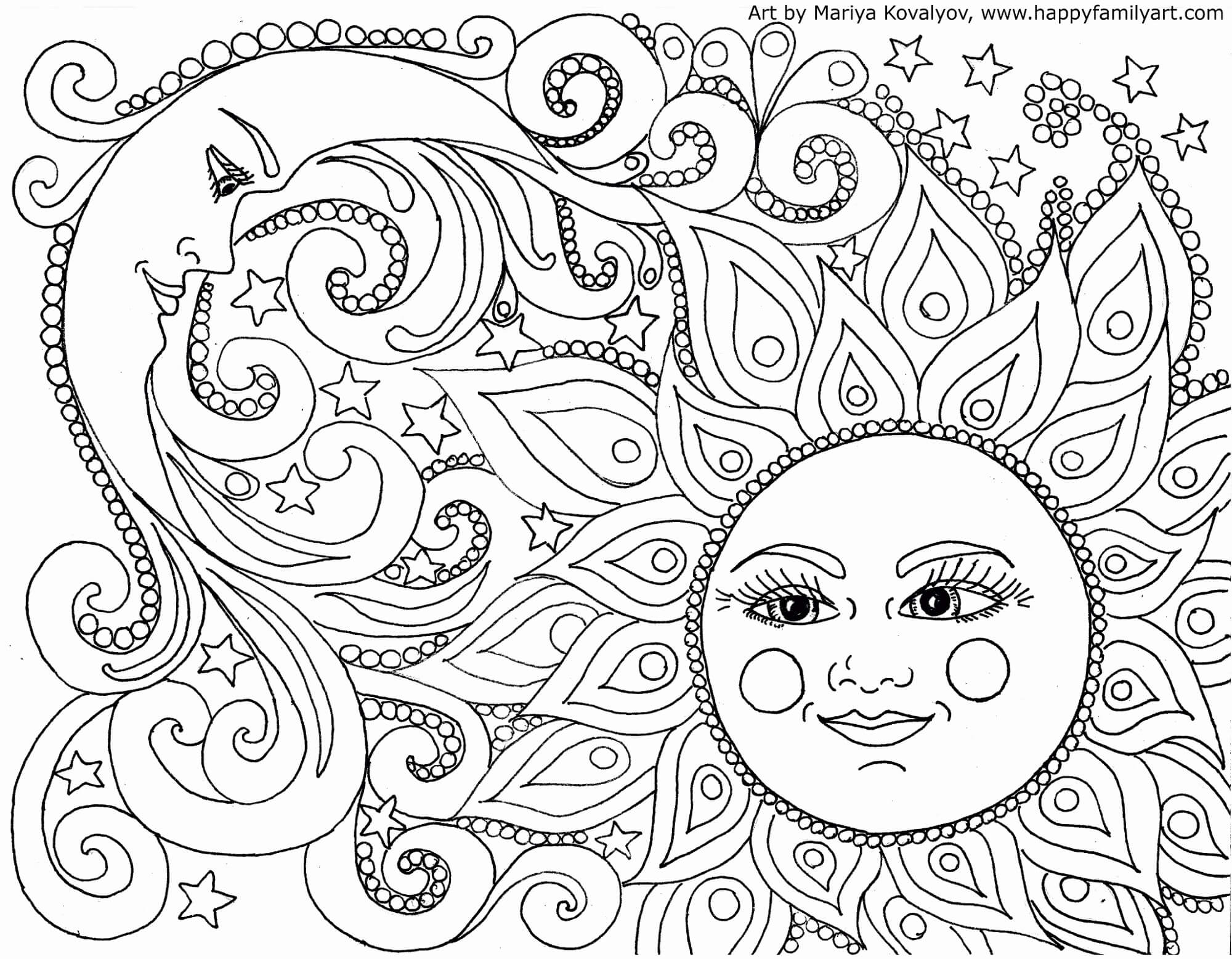 Dibujos de Mandala Sol Y Luna Sonriendo para colorear