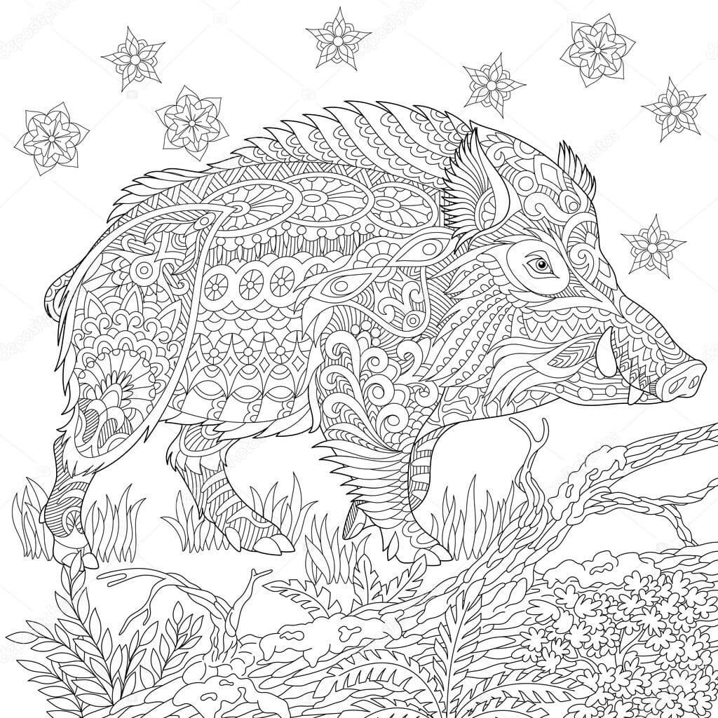 Mandala de Cerdo Tatuado para colorir