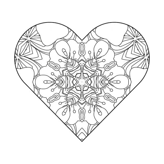 Dibujos de Mandala de Corazón Increíble para colorear