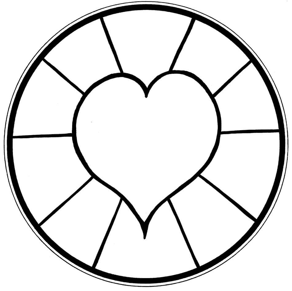Dibujos de Mandala de Corazón Normal en Círculo para colorear