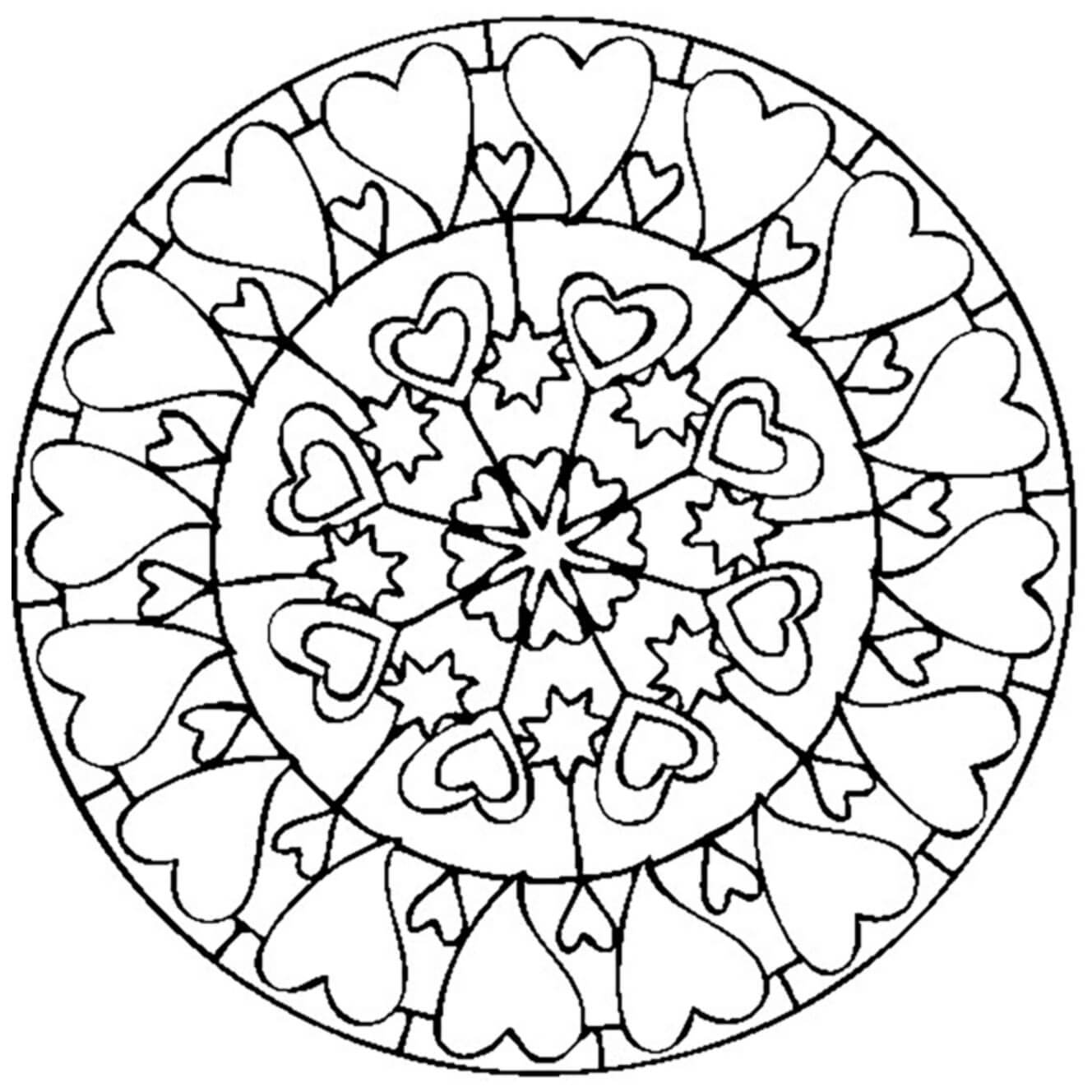 Dibujos de Mandala de Corazón Simple en Círculo para colorear