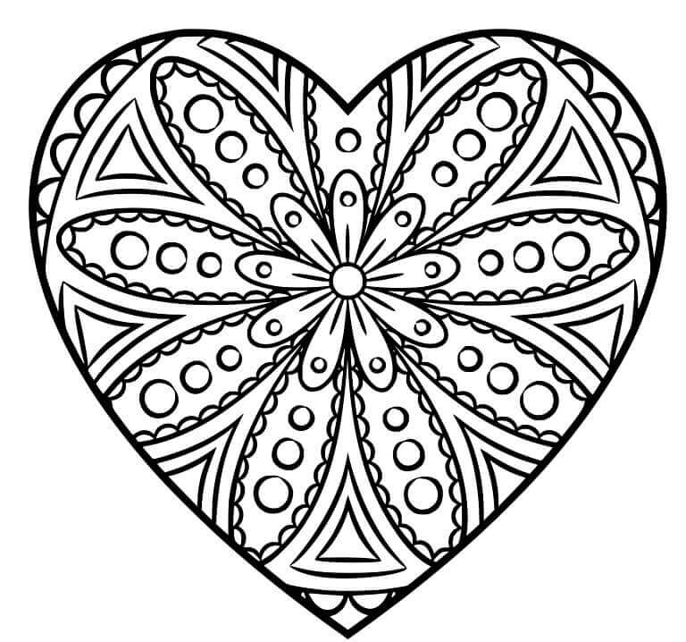 Dibujos de Mandala de Corazón Simple para colorear